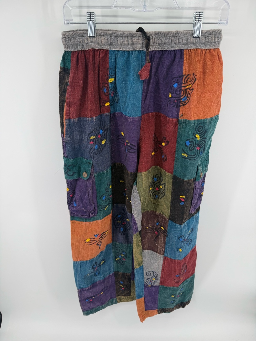 Rising International Teal and Purple Patchwork 100% Cotton Drawstring Pants